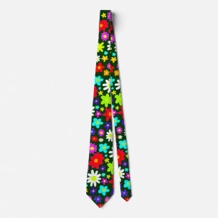 Big Colourful Flowers II - Dark Green Tie