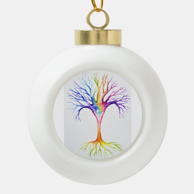 Big colourful neuronal tree ceramic ball christmas ornament (Front)