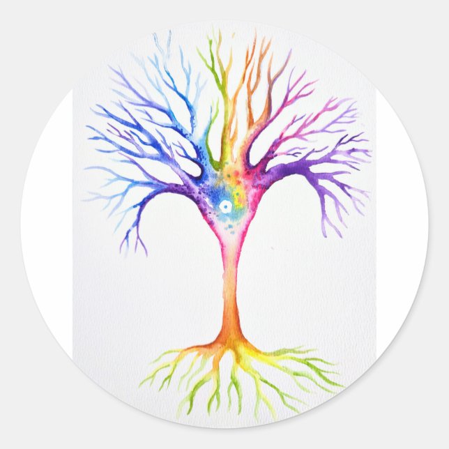 Big colourful neuronal tree classic round sticker (Front)