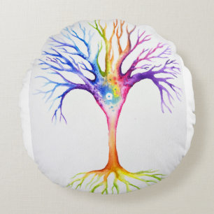 Big colourful neuronal tree round cushion