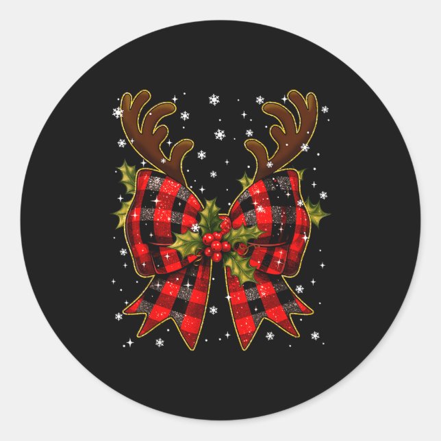 Big Coquette Plaid Reindeer Christmas Xmas Women G Classic Round Sticker (Front)