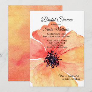 Big Coral Poppy Bridal Shower Invitation