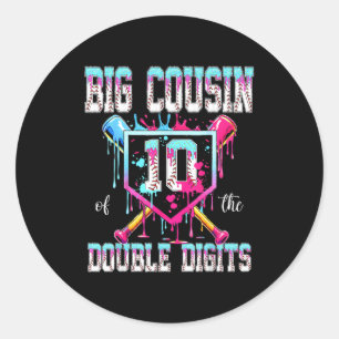 Big cousin of the double digits 10th birthday boy classic round sticker