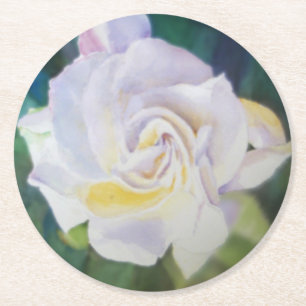 Big Creamy White Gardenia Round Paper Coaster