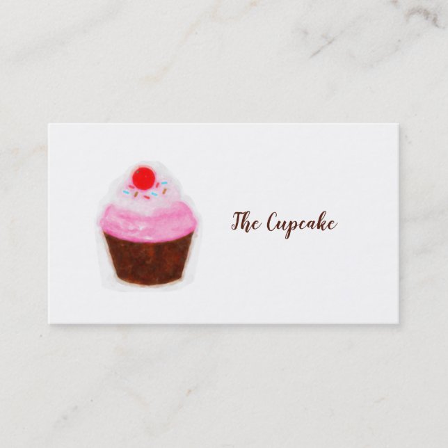 Big Cupcake & Cherry Watercolor Chic Bakery Business Card (Front)