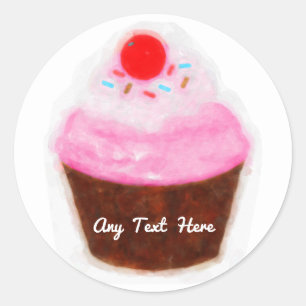 Big Cupcake & Cherry Watercolor Party Favour Classic Round Sticker
