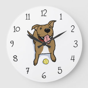 Big Cute Brown Dog with Tennis Ball Large Clock