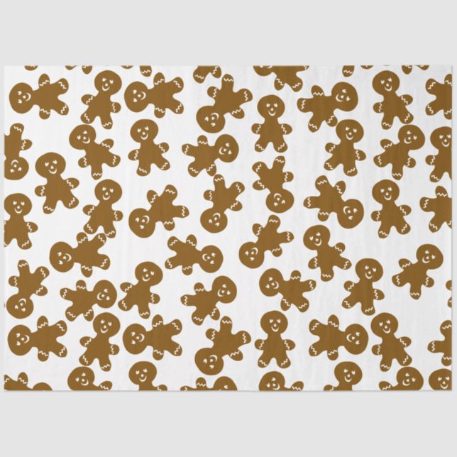 Big Cute Gingerbread Man Pattern on White Tissue Paper (Front)