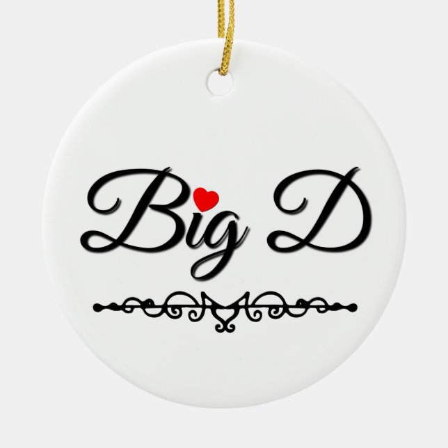 Big D with Red Heart Ceramic Tree Decoration (Front)