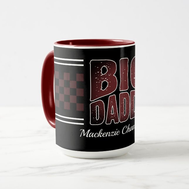 Big Daddy with Brown Checkers and Name on Black Mug (Front Left)