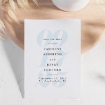 Big date big photo blue save the date<br><div class="desc">This photo save the date engagement announcement features your wedding date in big light blue numbers behind all the details you want to share with guests - bride's and groom's full names, location and date. It features a place for a single photo on the back, which makes a great keepsake...</div>