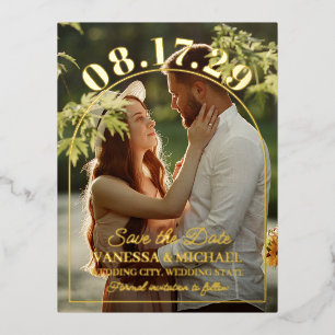 Big Date Simple Gold Foil Arch Save the Date Foil Invitation Postcard