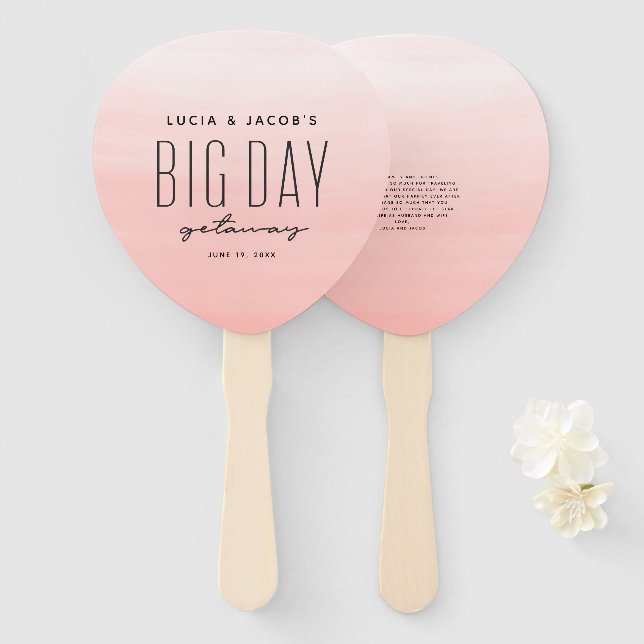 Big day getaway coral destination wedding hand fan (Front and Back)
