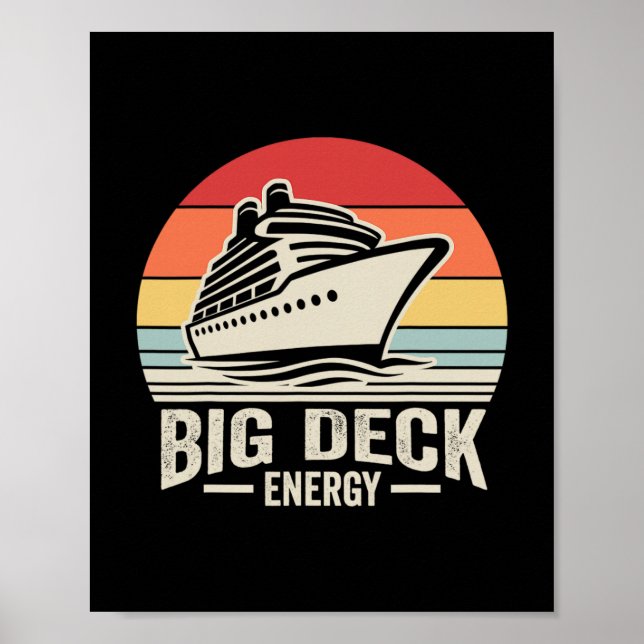 Big Deck Energy Retro Sunset Cruise Fun  Poster (Front)