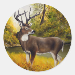 Big Deer standing in grove on customisable product Classic Round Sticker