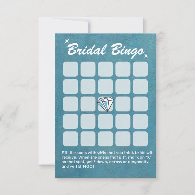 Big Diamond Teal Bridal Shower Bingo Cards (Front)