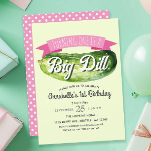 Big Dill Pickle Girl's Kids 1st Birthday Invitation