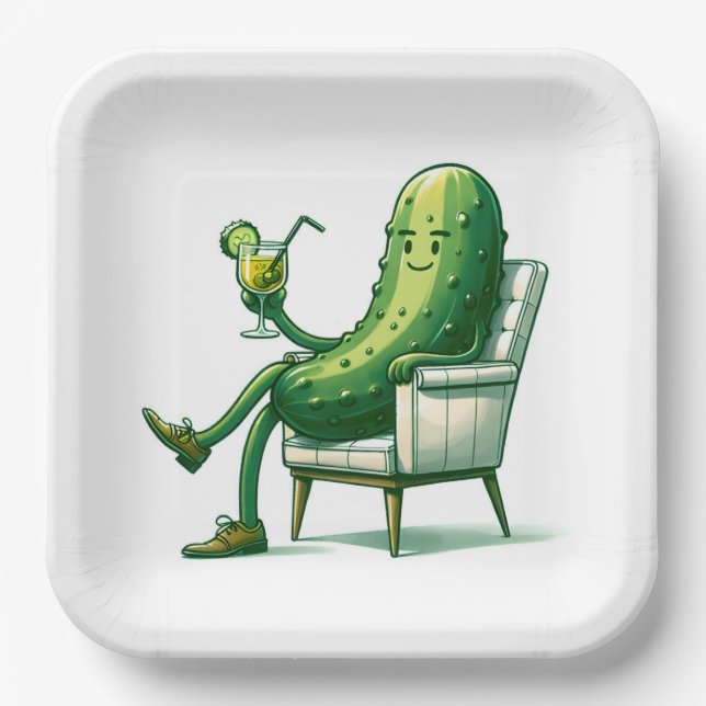 Big Dill Pickle With a Cocktail Paper Plate (Front)