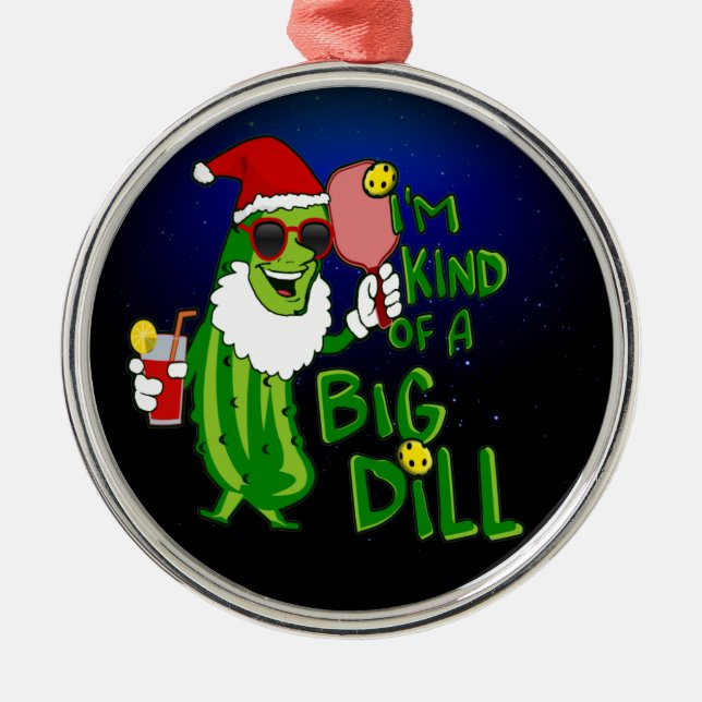 Big Dill PIckleball Santa Christmas Metal Tree Decoration (Front)