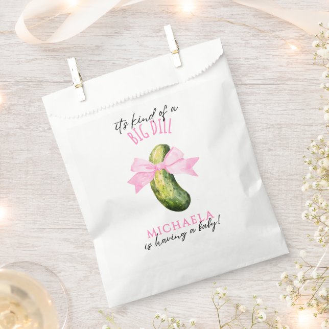 Big Dill Watercolor Coquette Pickle Baby Shower Favour Bags (Clipped)