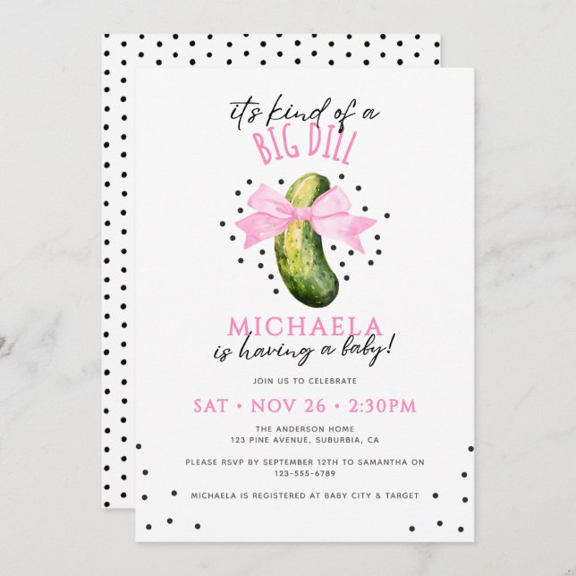 Big Dill Watercolor Coquette Pickle Baby Shower Invitation (Front/Back)