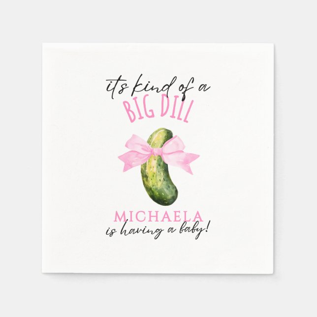 Big Dill Watercolor Coquette Pickle Baby Shower Napkin (Front)