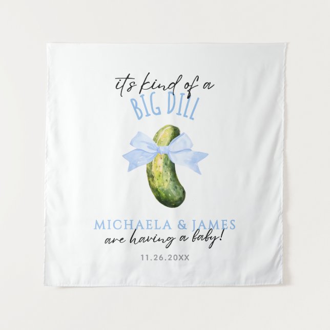 Big Dill Watercolor Coquette Pickle Baby Shower Tapestry (Front)