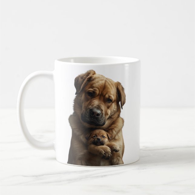 Big Dog Comforts Crying Tiny Puppy Mug (Left)