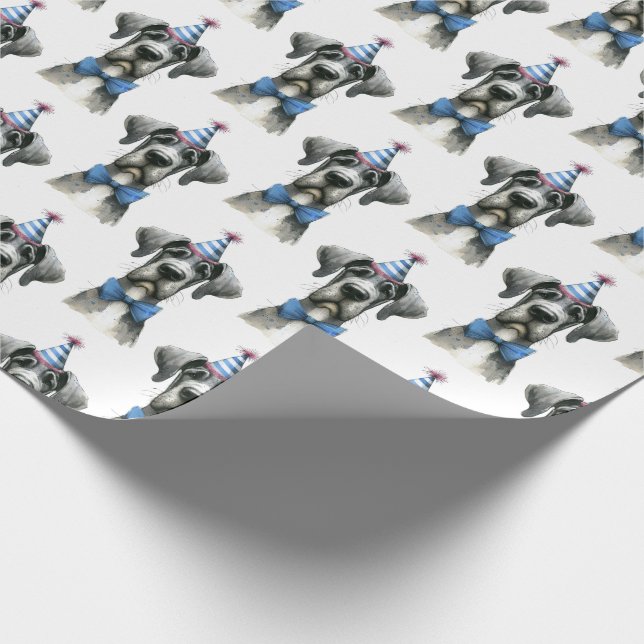 Big Dog in a Tiny Birthday Hat and Bowtie Wrapping Paper (Corner)