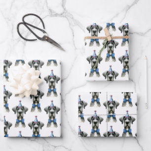 Big Dog in a Tiny Birthday Hat and Bowtie Wrapping Paper Sheet