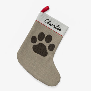 Big Dog Paw Print   Cute Canine Lover's Holiday Small Christmas Stocking