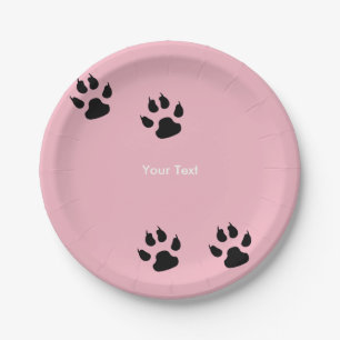 Big Dog Paw Prints on Pink Paper Plate