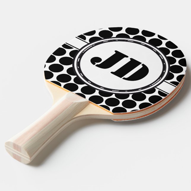 BIG DOTS black + your backgr. & text Ping Pong Paddle (Front Angle)