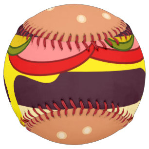 Big Double Burger in bun with dripping cheese Softball