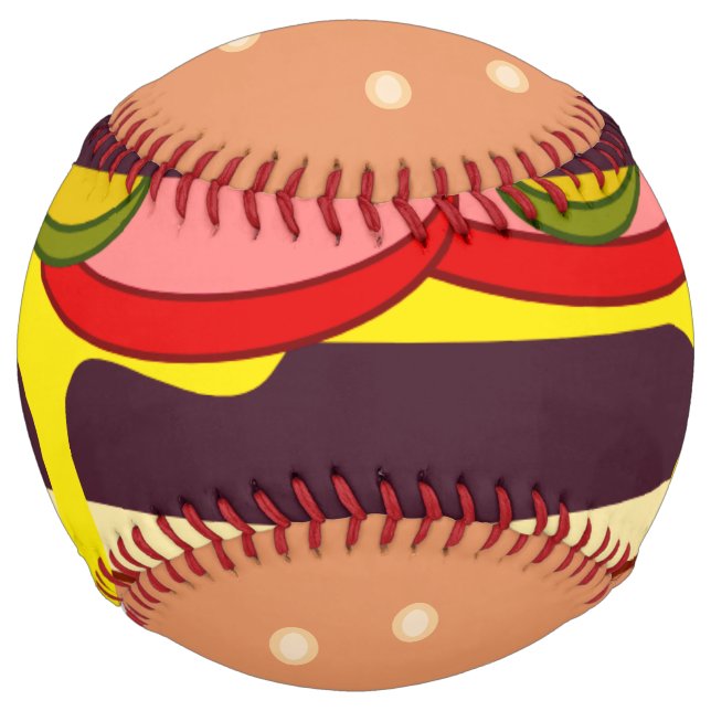 Big Double Burger in bun with dripping cheese Softball (Front)