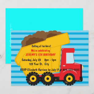 Big Dump Truck Birthday Invitation