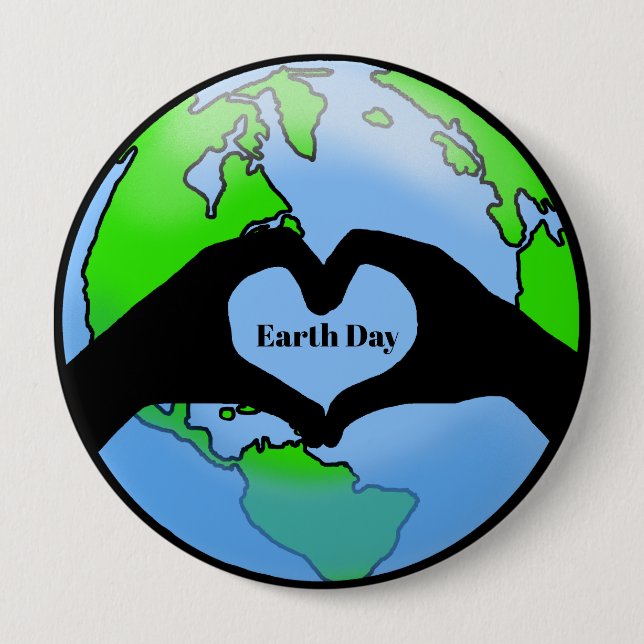 Big Earth Day  Hands Heart Button (Front)