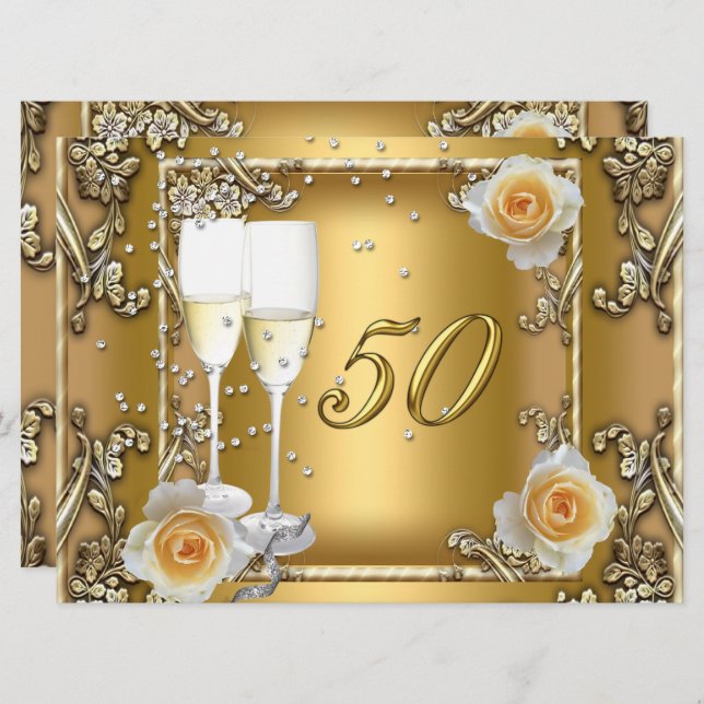 Big Elegant Gold 50th Wedding Anniversary Party Invitation (Front/Back)