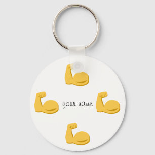 Big Emoji Bicep and '' Your Name Here " Key Ring