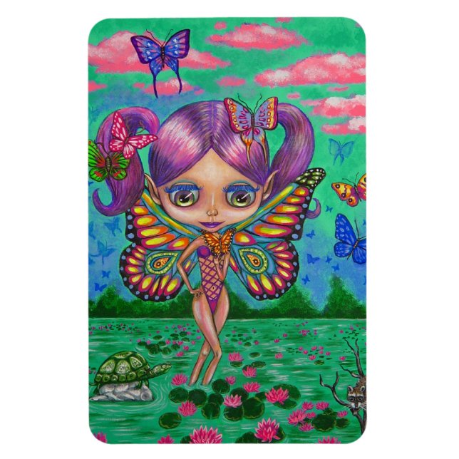 Big Eye Butterfly Fairy Purple Hair Turtle Raccoon Magnet (Vertical)