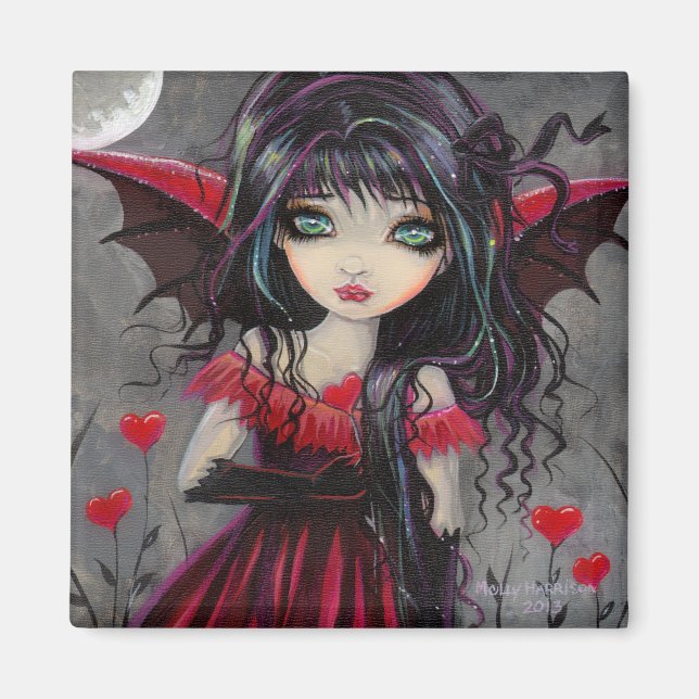 Big Eye Cute Red Heart Gothic Vampire Fairy Art Magnet (Front)