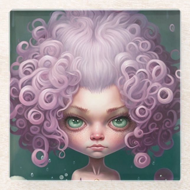 Big Eye Fantasy Princess Pretty Big Eye Girl  Glass Coaster (Front)