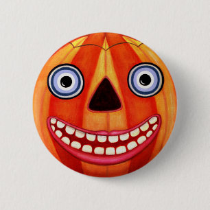 Big Eye Grinning Halloween Pumpkin 6 Cm Round Badge