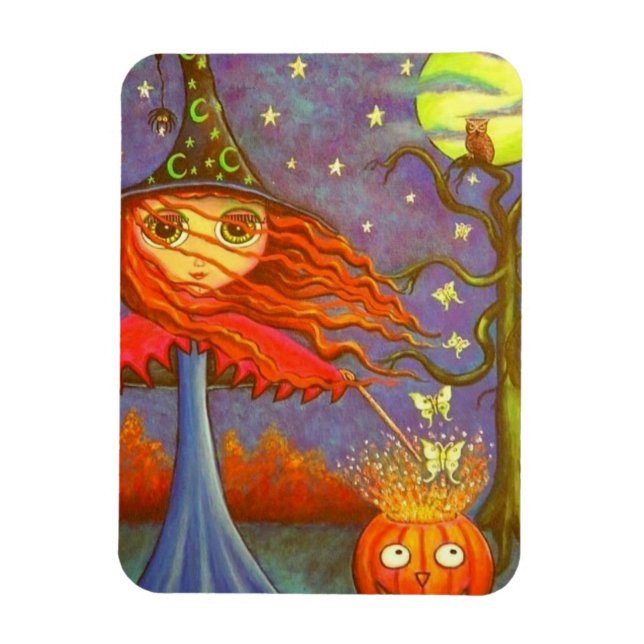 Big Eye Halloween Witch Magic Pumpkin Luna Moths Magnet (Vertical)