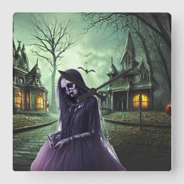 Big Eye Horror Creepy Boo Ghost Square Wall Clock (Front)