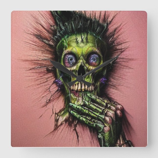 Big Eye Horror Creepy Boo  Square Wall Clock (Front)