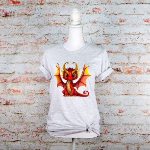 Big Eye Red Baby Dragon with Horns Graphic T-Shirt