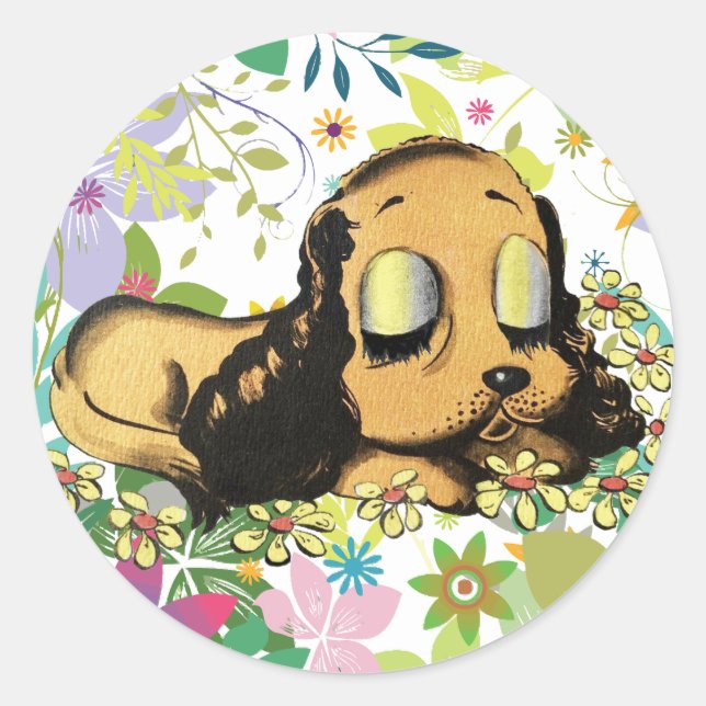 big eye sleeping Puppy Dog Cartoon Animal Art   Classic Round Sticker (Front)
