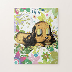 big eye sleeping Puppy Dog Cartoon Animal Art   Ji Jigsaw Puzzle