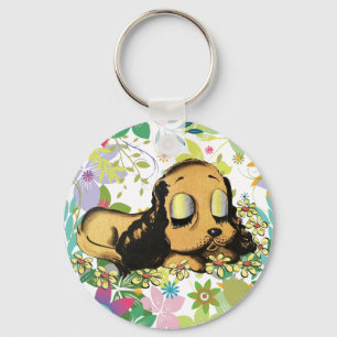 big eye sleeping Puppy Dog Cartoon Animal Art    Key Ring
